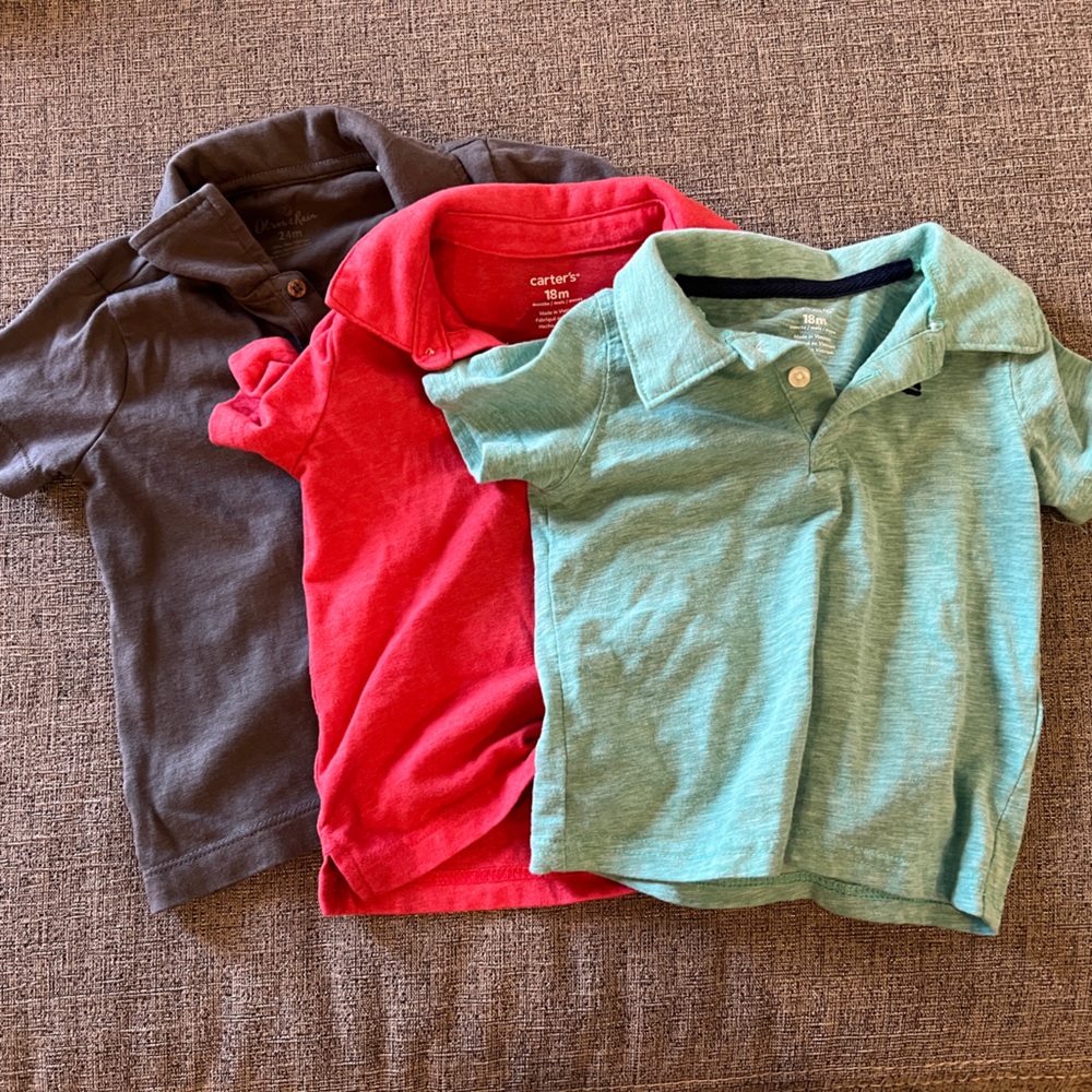 3 collard little boys shirts red, green and gray 2-18 month, 1-24 month